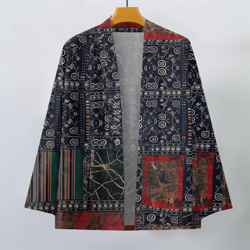 Buddha Stones Cotton Tribal Geometric Patchwork Pattern Open Front Men's Kimono - image 1