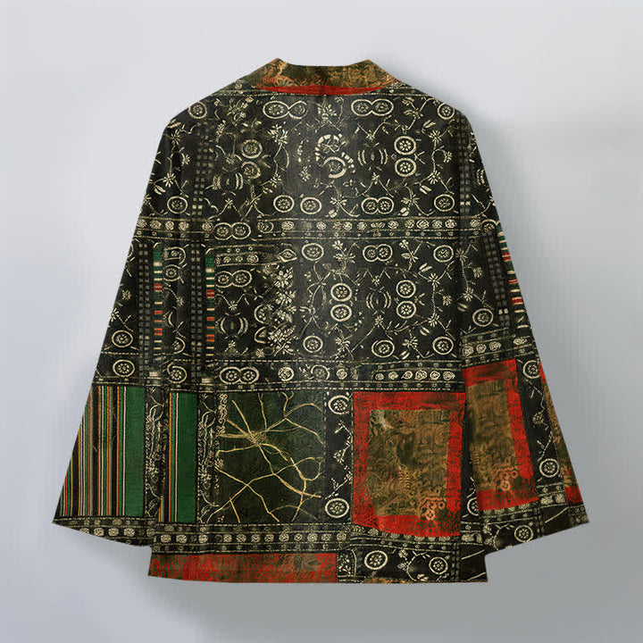 Buddha Stones Cotton Tribal Geometric Patchwork Pattern Open Front Men's Kimono - image 11