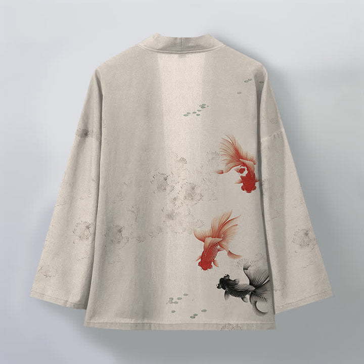 Buddha Stones Cotton Koi Fish Flowing Waves Pattern Open Front Men's Kimono - image 2