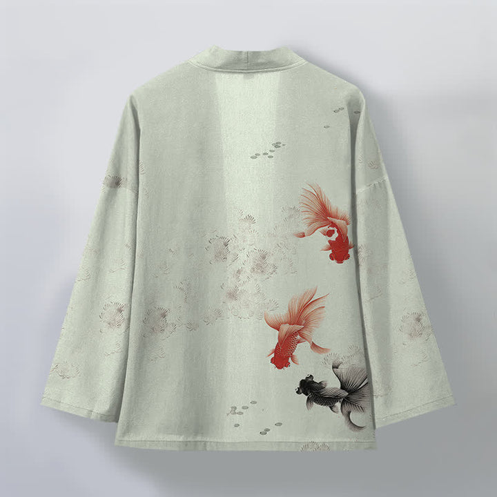 Buddha Stones Cotton Koi Fish Flowing Waves Pattern Open Front Men's Kimono - image 11