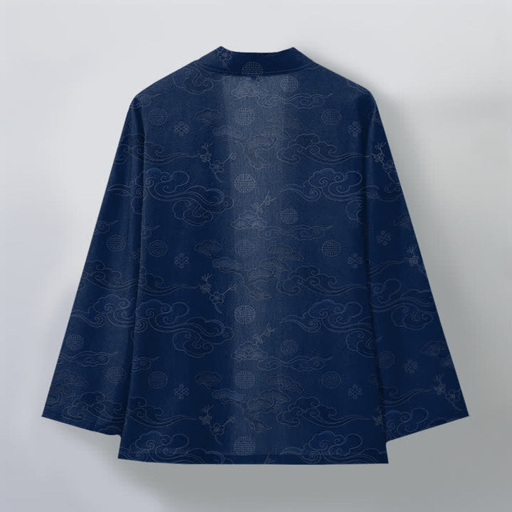 Buddha Stones Cotton Auspicious Clouds Pattern Open Front Men's Kimono - image 2