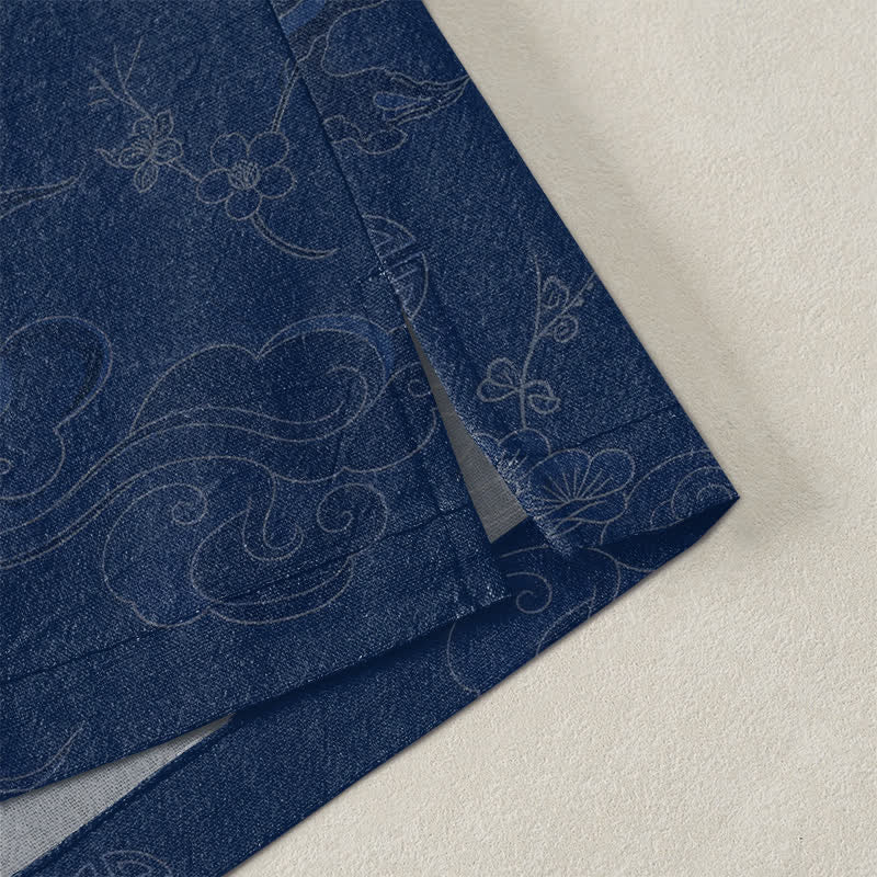 Buddha Stones Cotton Auspicious Clouds Pattern Open Front Men's Kimono - image 4