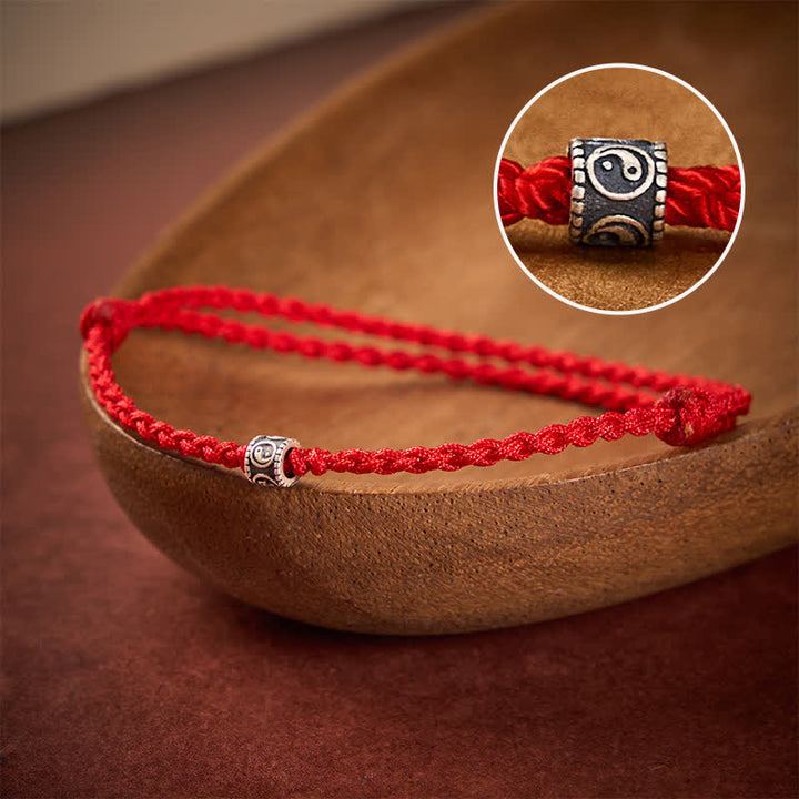 Buddha Stones Black Red String 925 Sterling Silver Yin Yang Protection Bracelet Anklet - Red String - Anklet Circumference: 6.3–10.2 in (16–26 cm) - image 0
