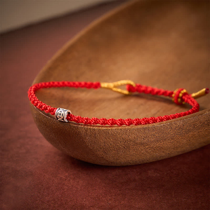 Buddha Stones Black Red String 925 Sterling Silver Chinese Coin Protection Minimalist Bracelet - Red String - 5.5–6.3 in (14–16 cm) - image 9