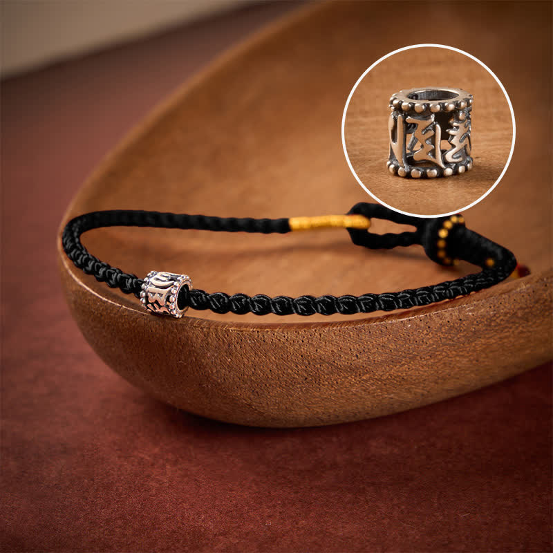 Buddha Stones Black Red String 925 Sterling Silver Om Mani Padme Hum Protection Minimalist Bracelet - Black String - 5.5–6.3 in (14–16 cm) - image 13