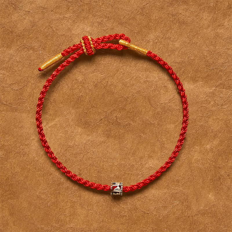 Buddha Stones Black Red String 925 Sterling Silver Om Mani Padme Hum Protection Minimalist Bracelet - image 1