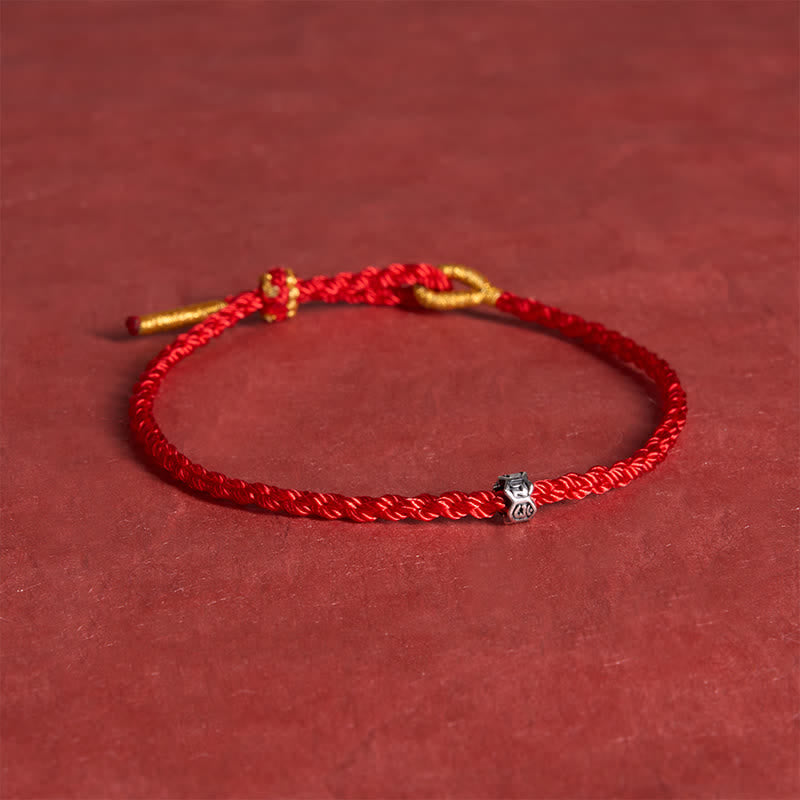 Buddha Stones Black Red String 925 Sterling Silver Om Mani Padme Hum Wheel Bead Luck Bracelet - image 3