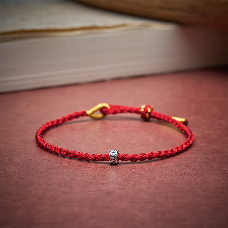 Buddha Stones Black Red String 925 Sterling Silver Om Mani Padme Hum Wheel Bead Luck Bracelet - image 12