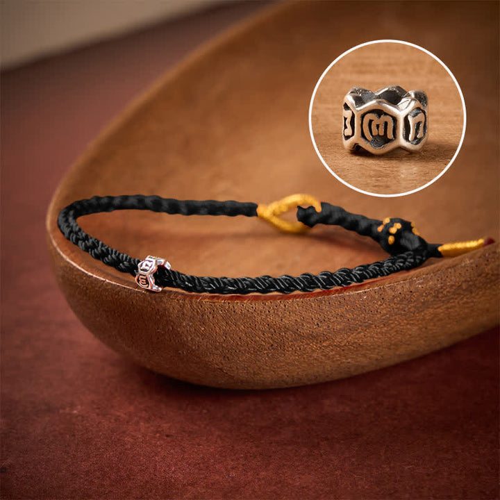 Buddha Stones Black Red String 925 Sterling Silver Om Mani Padme Hum Wheel Bead Luck Bracelet - Black String - 5.5–6.3 in (14–16 cm) - image 13