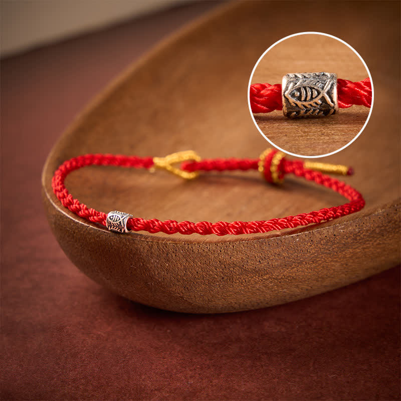 Buddha Stones Red String 925 Sterling Silver Koi Fish Protection Bracelet - Red String - 5.5–6.3 in (14–16 cm) - image 0
