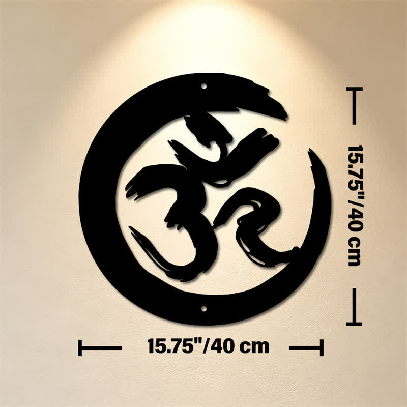 Buddha Stones Black OM Circle Mindfulness Iron Metal Meaningful Symbols Wall Art - Approx. 40cm x 40cm x 0.1cm / 15.75in x 15.75in x 0.04in - image 8