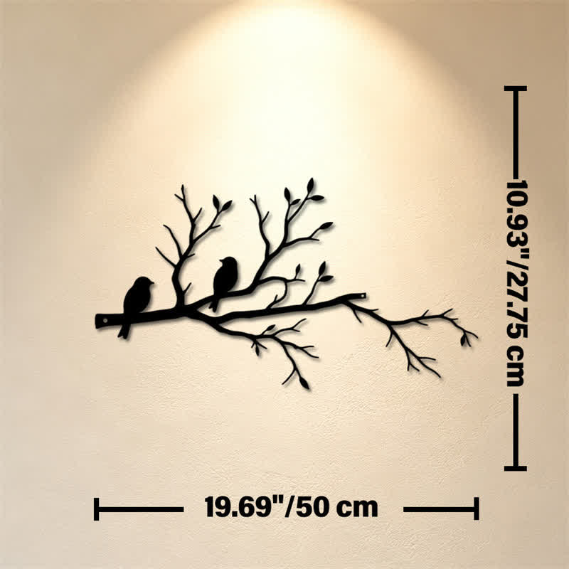 Buddha Stones Two Birds Branch Silhouette Iron Meaningful Symbols Wall Art - Approx. 50cm x 27.75cm x 0.12cm / 19.69in x 10.93in x 0.05in - image 8