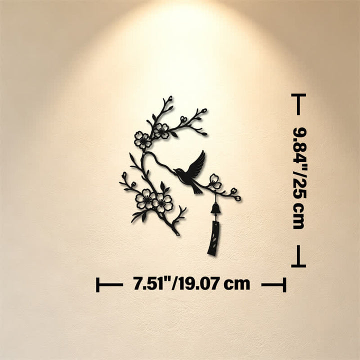 Buddha Stones Bird and Blossom Branch Iron Meaningful Symbols Wall Art - Black - Approx. 19.07cm x 25cm x 0.1cm / 7.51in x 9.84in x 0.04in - image 2