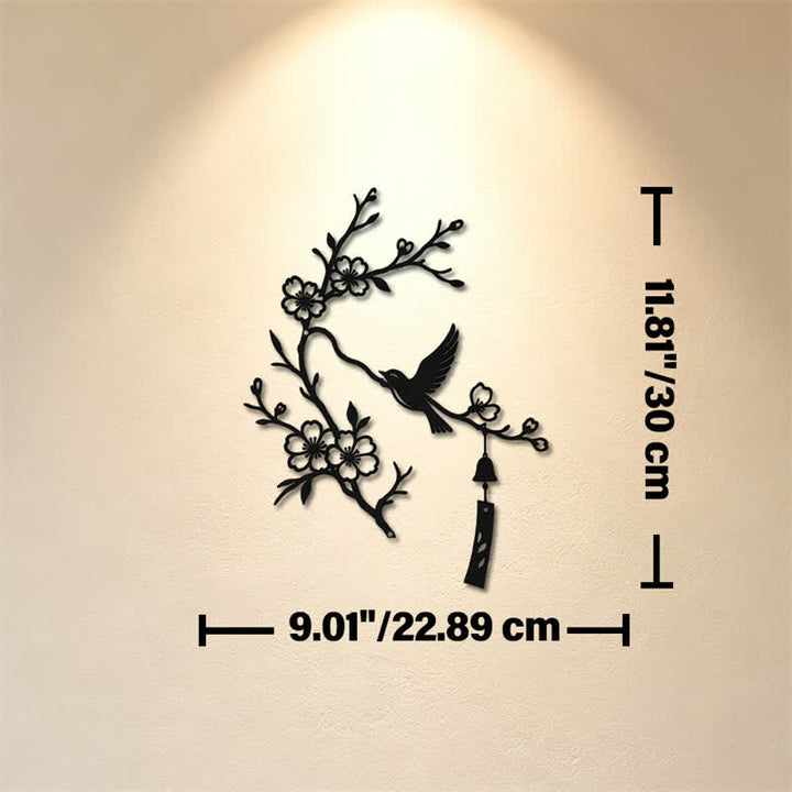 Buddha Stones Bird and Blossom Branch Iron Meaningful Symbols Wall Art - Black - Approx. 22.89cm x 30cm x 0.1cm / 9.01in x 11.81in x 0.04in - image 4