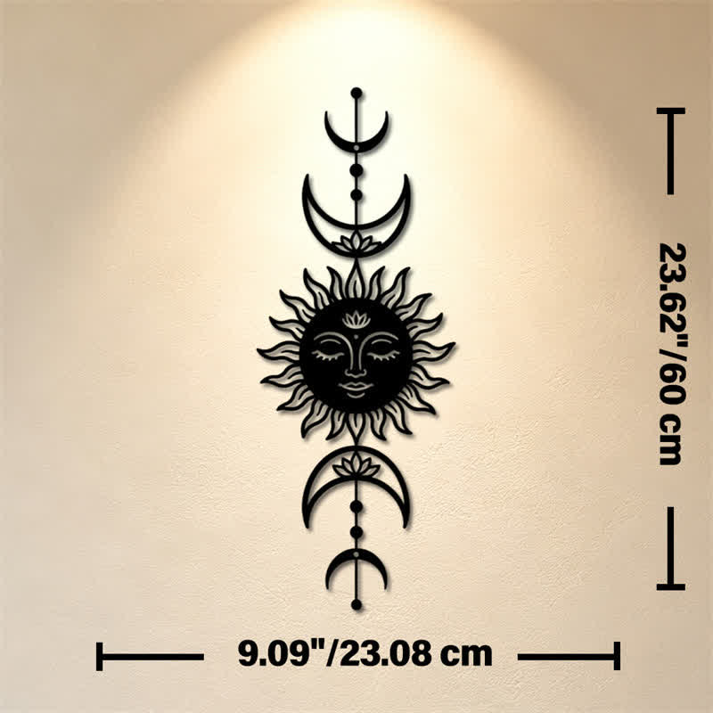 Buddha Stones Boho Sun and Moon Lotus Intuition Iron Meaningful Symbols Wall Art - Black - Approx. 23.08cm x 60cm x 0.12cm / 9.09in x 23.62in x 0.05in - image 9