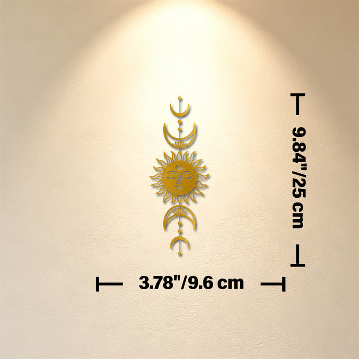 Buddha Stones Boho Sun and Moon Lotus Intuition Iron Meaningful Symbols Wall Art - Golden - Approx. 9.60cm x 25cm x 0.1cm / 3.78in x 9.84in x 0.04in - image 14