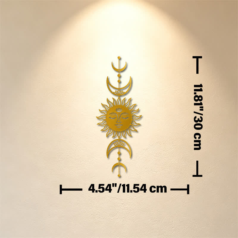 Buddha Stones Boho Sun and Moon Lotus Intuition Iron Meaningful Symbols Wall Art - Golden - Approx.  11.54cm x 30cm x 0.1cm / 4.54in x 11.81in x 0.04in - image 16