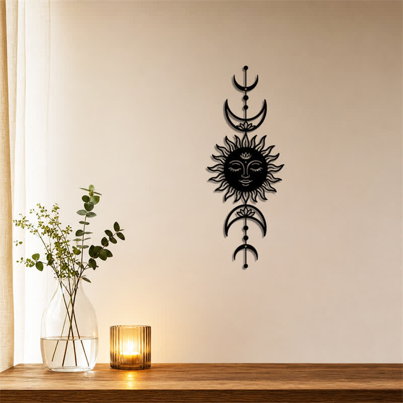 Buddha Stones Boho Sun and Moon Lotus Intuition Iron Meaningful Symbols Wall Art - image 3