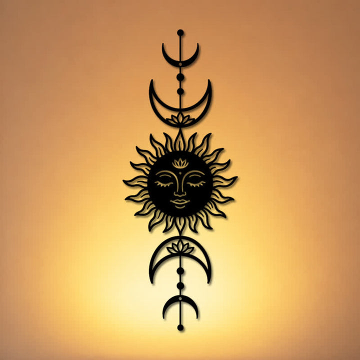 Buddha Stones Boho Sun and Moon Lotus Intuition Iron Meaningful Symbols Wall Art - image 0