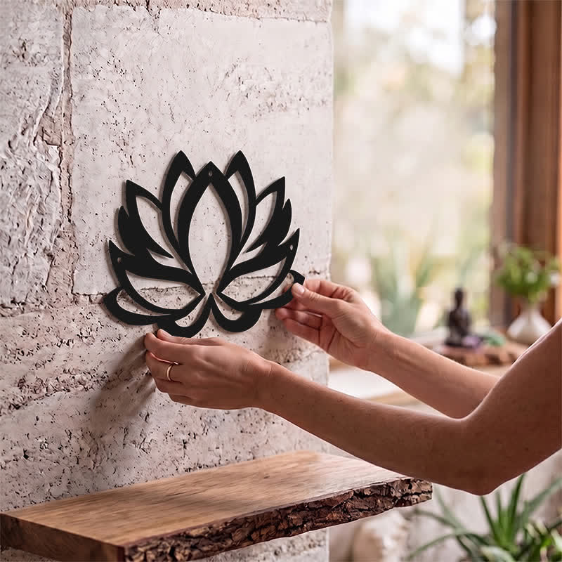 Buddha Stones Black Metal Lotus Enlightenment Zen Iron Metal Meaningful Symbols Wall Art - image 1