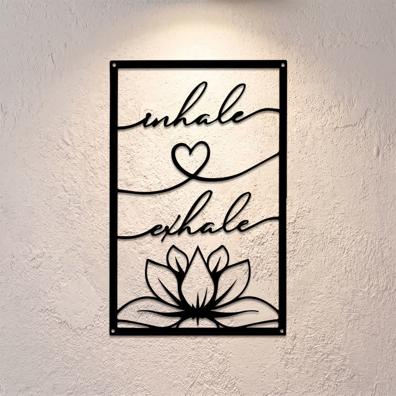Buddha Stones Inhale Exhale Lotus Zen Iron Metal Meaningful Symbols Wall Art - image 0