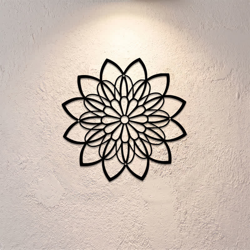 Buddha Stones Black Metal Lotus Mandala Enlightenment Round Iron Metal Meaningful Symbols Wall Art - image 0