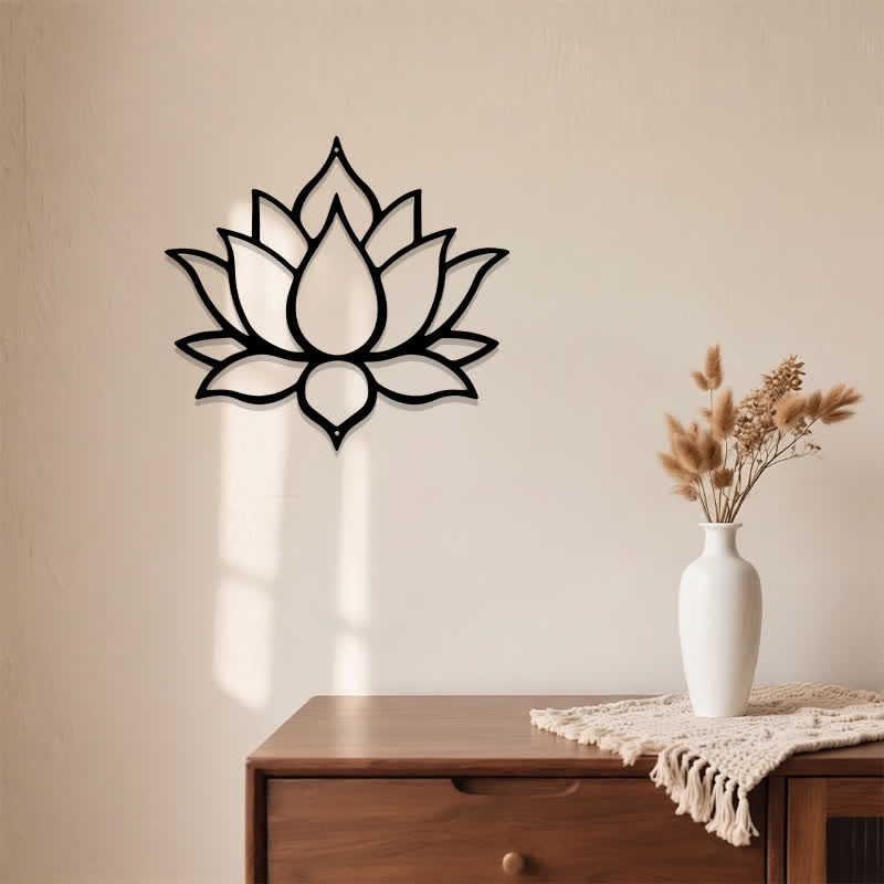 Buddha Stones Matte Black Lotus Purity Zen Iron Metal Meaningful Symbols Wall Art - image 3