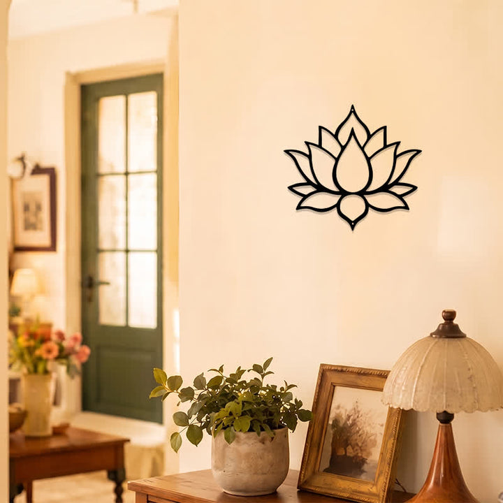 Buddha Stones Matte Black Lotus Purity Zen Iron Metal Meaningful Symbols Wall Art - image 7