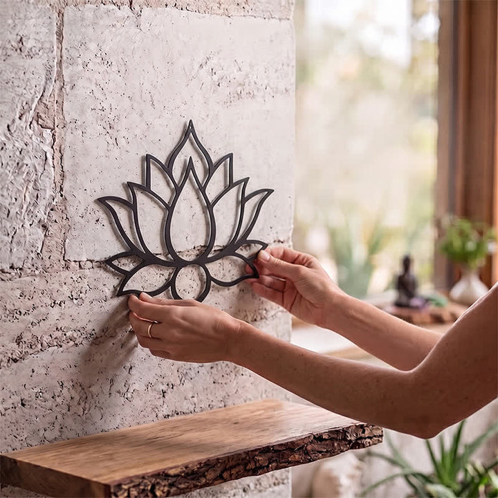 Buddha Stones Matte Black Lotus Purity Zen Iron Metal Meaningful Symbols Wall Art - image 1