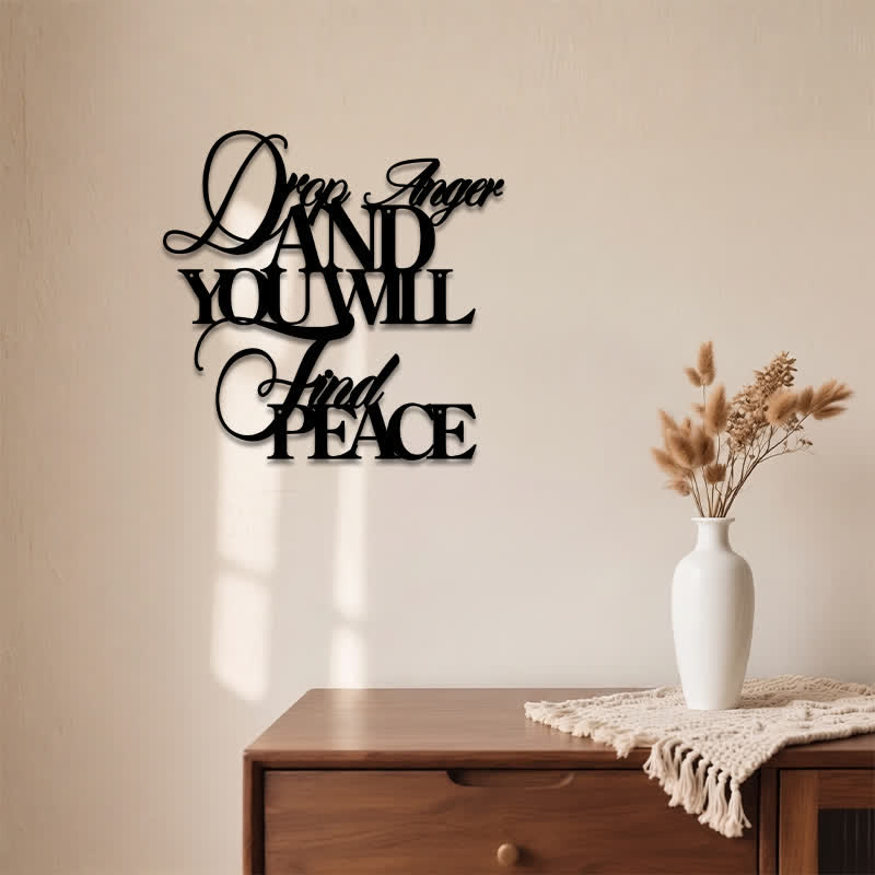 Buddha Stones Matte Black Drop Anger Find Peace Quote Iron Metal Meaningful Symbols Wall Art - image 3