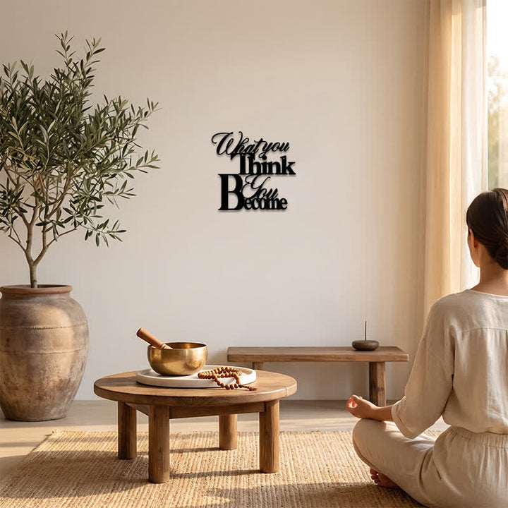 Buddha Stones What You Think You Become Matte Black Iron Metal Meaningful Symbols Wall Art - image 5