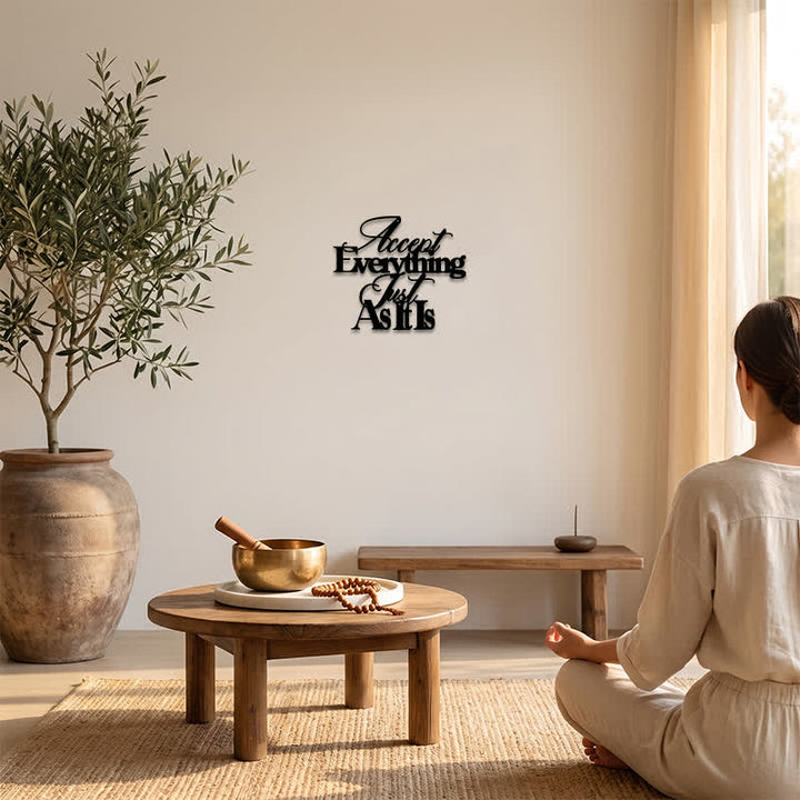 Buddha Stones Accept Everything Just As It Is Matte Black Iron Metal Meaningful Symbols Wall Art - image 5