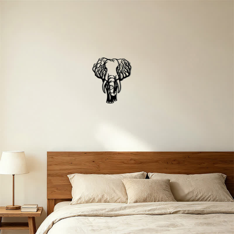 Buddha Stones Minimalist Elephant Head Line Design Iron Metal Wall Decor - image 5