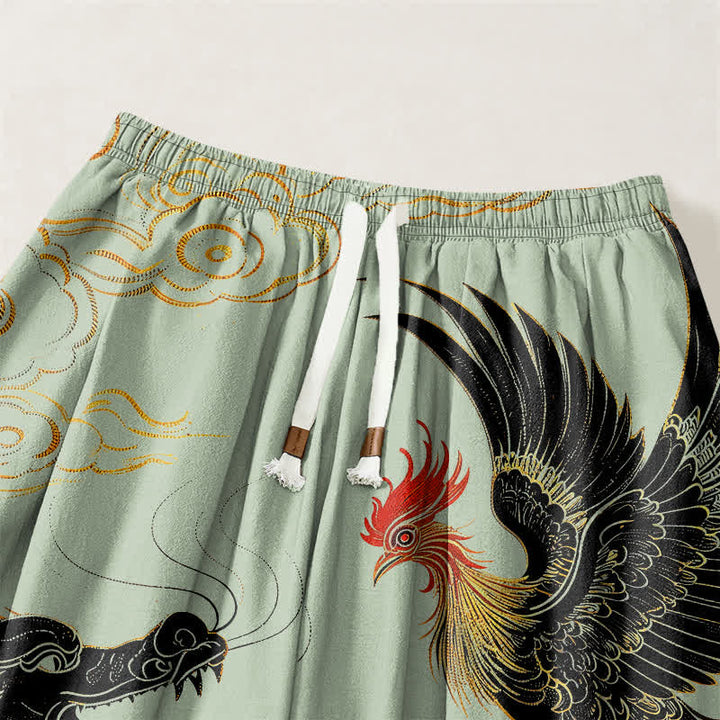 Buddha Stones Pure Cotton Dragon Phoenix Cloud Pattern Drawstring Men's Harem Pants With Pockets - image 9
