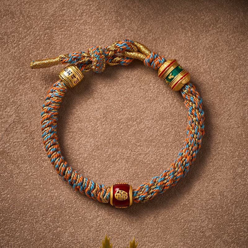 Buddha Stones Om Mani Padme Hum Tibetan Fu Character Hand-Woven Wisdom Bracelet - image 3