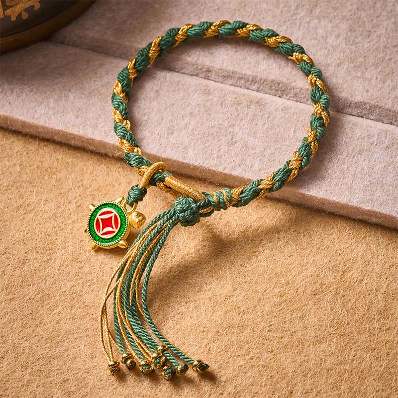 Buddha Stones Yellow Green Turtle String Hand-Woven Healing Bracelet - image 1