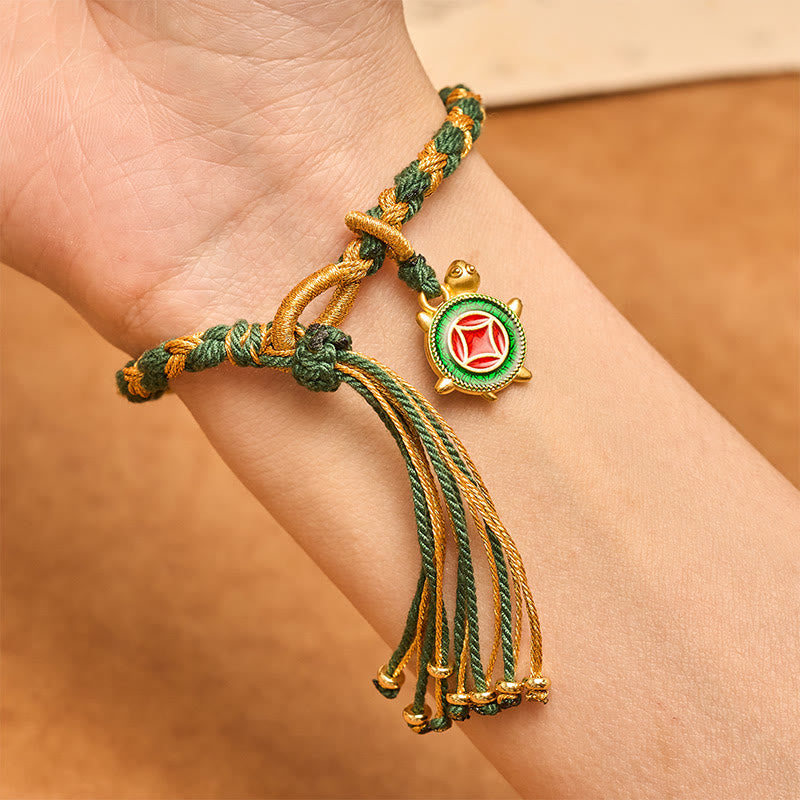 Buddha Stones Yellow Green Turtle String Hand-Woven Healing Bracelet - image 9