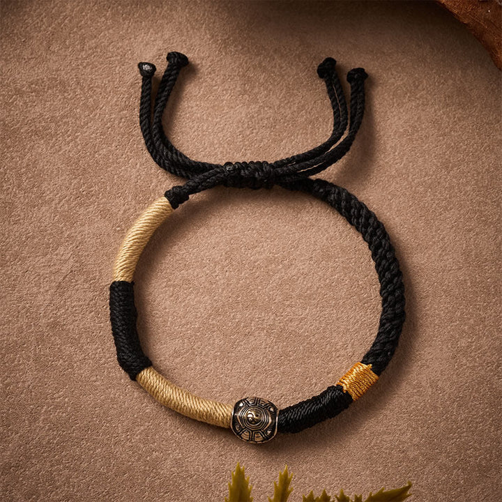 Buddha Stones Brass Yinyang Turtle Black String Hand-Woven Wisdom Bracelet - image 1