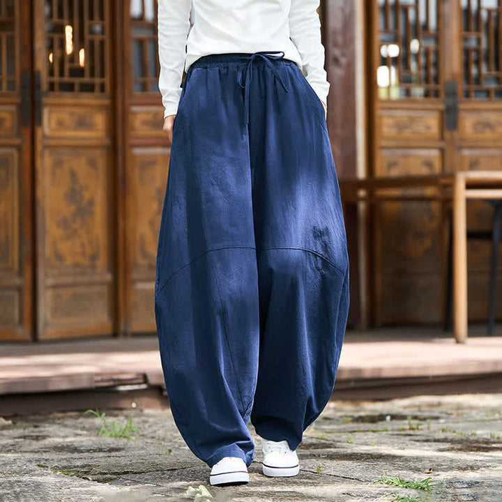 Buddha Stones Summer Casual Drawstring Solid Cotton Cropped Pants Men's Harem Pants With Pocket - Navy - US/UK/AU46, EU56 (5XL) - image 21