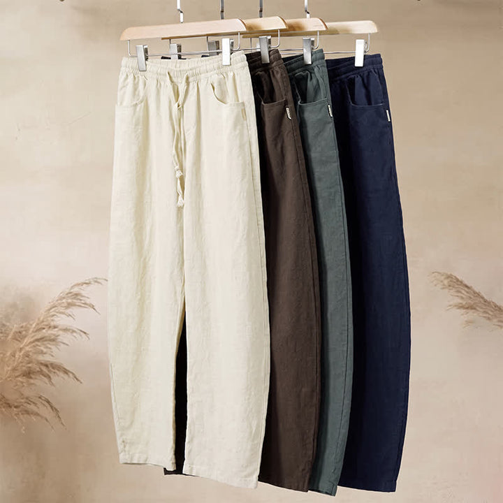 Buddha Stones Spring Summer Casual Drawstring Solid Ankle Pants Men's Straight Leg Pants With Pocket - image 12