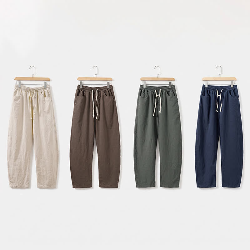 Buddha Stones Spring Summer Casual Drawstring Solid Ankle Pants Men's Straight Leg Pants With Pocket - image 13