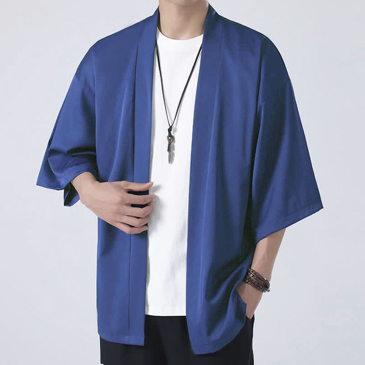 Buddha Stones Solid Color Open Front Jacket Men's Kimono - image 21