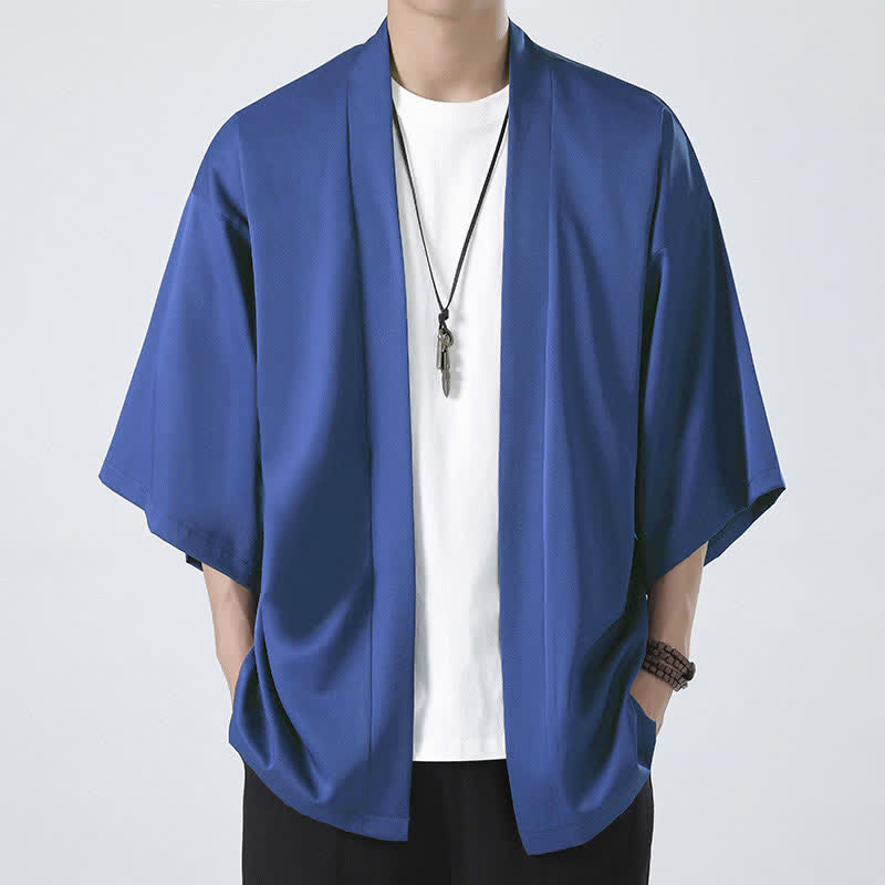 Buddha Stones Solid Color Open Front Jacket Men's Kimono - Blue(Jacket Only) - US/UK/AU46，EU56 (5XL) - image 20