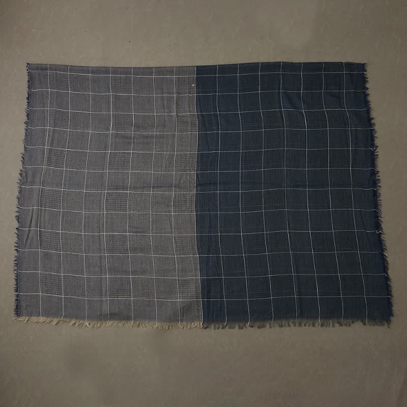 Buddha Stones Fall Winter Dark Grid Tassel Layering Men's Scarf - image 3