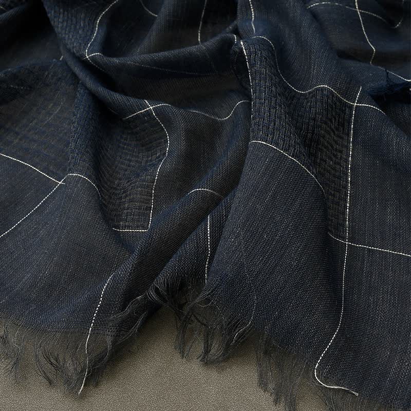 Buddha Stones Fall Winter Dark Grid Tassel Layering Men's Scarf - image 5