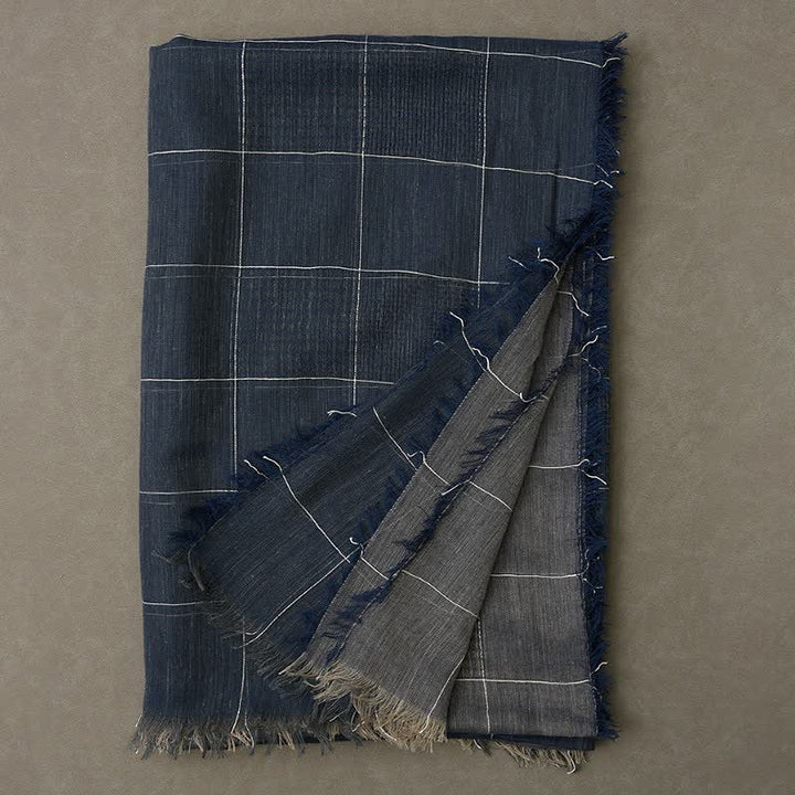 Buddha Stones Fall Winter Dark Grid Tassel Layering Men's Scarf - image 4