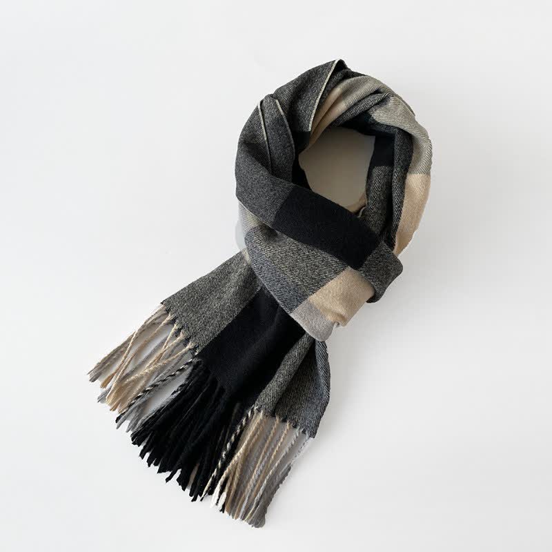 Buddha Stones Fall Winter Long Rectangular Plaid Fringed Scarves - image 13