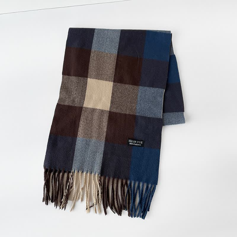 Buddha Stones Fall Winter Long Rectangular Plaid Fringed Men's Scarf - image 8