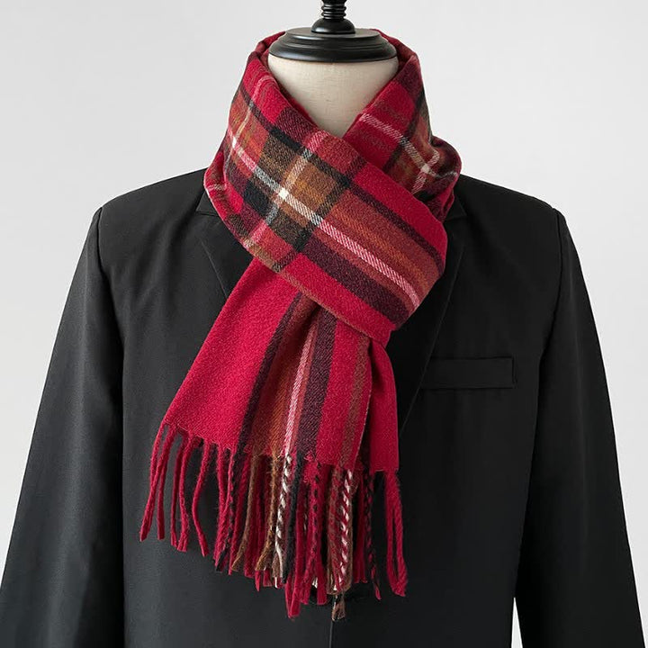 Buddha Stones Fall Winter Long Rectangular Plaid Fringed Scarves - Crimson - image 10