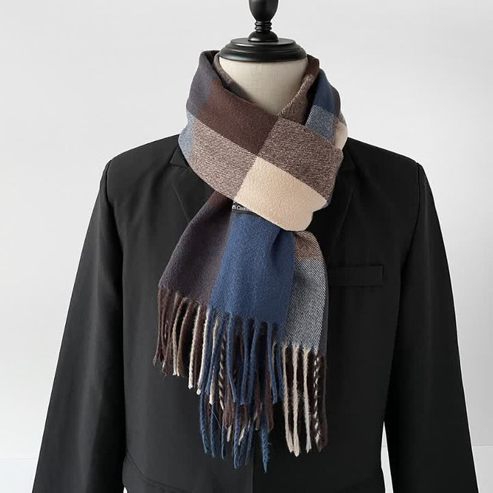 Buddha Stones Fall Winter Long Rectangular Plaid Fringed Scarves - SteelBlue - image 5